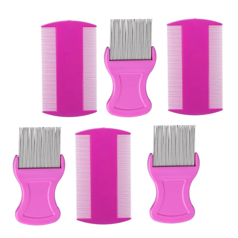 HESSION 6 Pack Flea Lice Combs Removal Dandruff Comb with Metal Teeth Double Sided Fine Combs Metal Teeth Flea Lice Combs for Pets Kids Adults (Pink) - Image 1